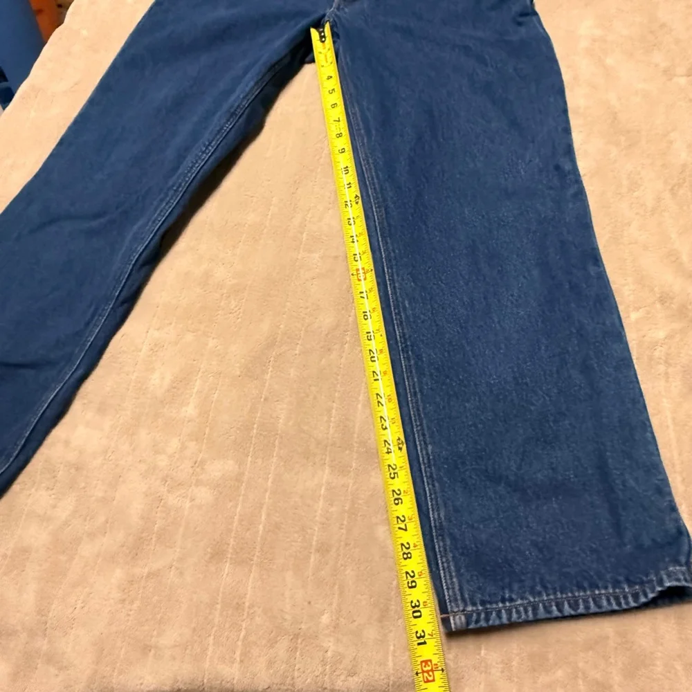 Men's Eddie Bauer Blue Plaid Lined Straight Jeans 38x32